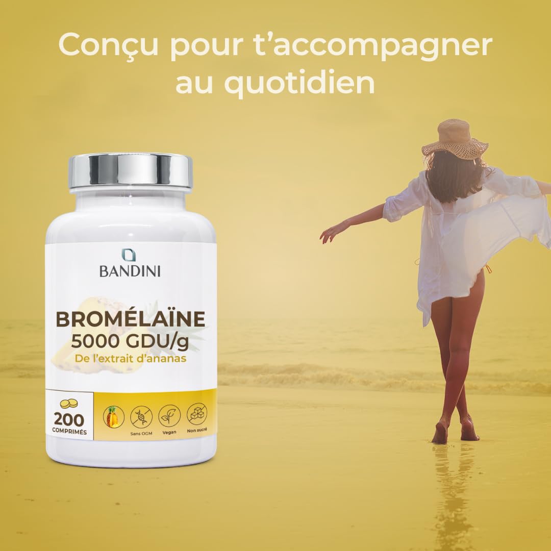 Bandini® Bromélaïne Forte 5000 GDU/g 200 Comprimés Gastro-résistants - Enzyme digestif - Extrait d'ananas - Broméline Strong, pure, hautement dosée, haute absorption, Produit en Italie, 100% Végan