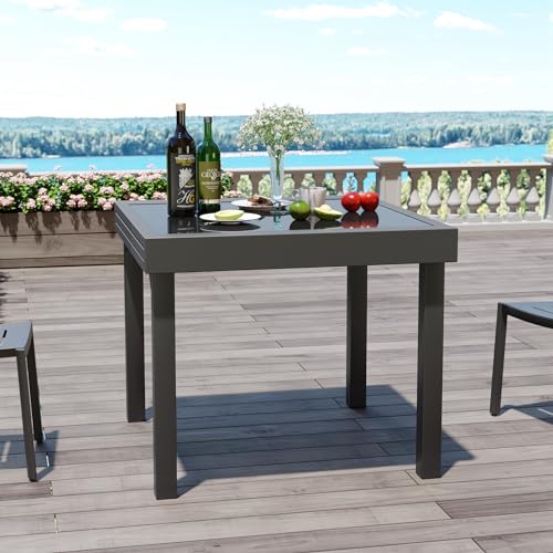 PATIOHIT Modern Aluminum Outdoor Dining Table - Expandable Patio Glass Dining Table for 6-8, Extendable Aluminum Patio Extender Table 35" to 70" for Backyard, Porch, Deck, Garden - Dark Grey - Image 4