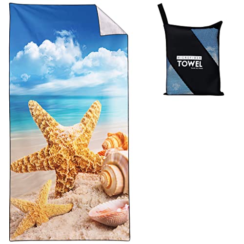 Sxchen Beach Towel Oversized 36"X72" Thin Lightweight Extra Large Absorbent Quick Dry Sand Free Plush Cool Hawaiian Print Summer Starfish Conch Seashell Coast Sea View #TOP23