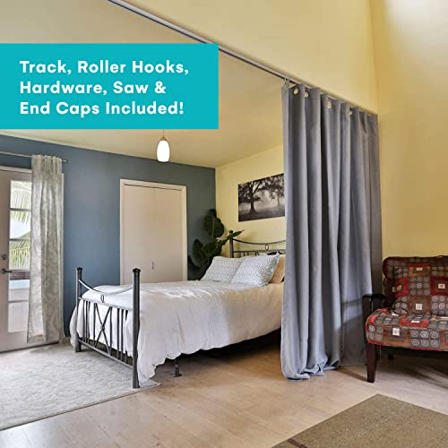 Room/Dividers/Now Ceiling Curtain Track System - Room Divider Ceiling Mount for Curtains - Curtain Rail for Room Separation - with Track, Roller Hooks, Hardware, End Cap - Medium (6-12ft), White - Thumbnail 4