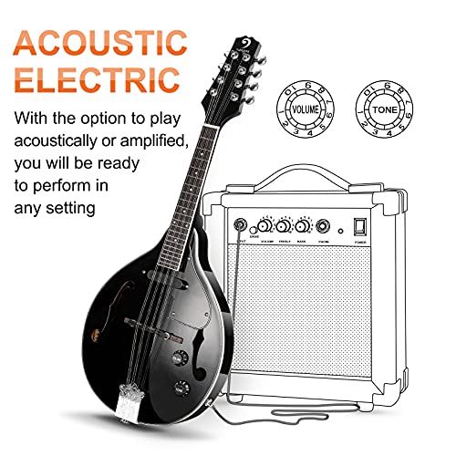 Vangoa Mandolin Instrument Mahogany Acoustic Electric A Style Mandolin Musical Instrument for Beginner Adults Teens Kids, Black by Vangoa - Image 4