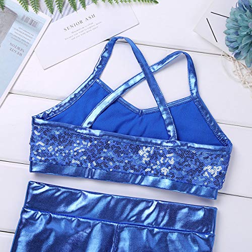 Image of Agoky Kids Girls 2PCS Sports Outfits Ballet Gym Sequins Mermaid Tank Top Shorts Set Tankini Swimwear Gymnastics Tracksuit