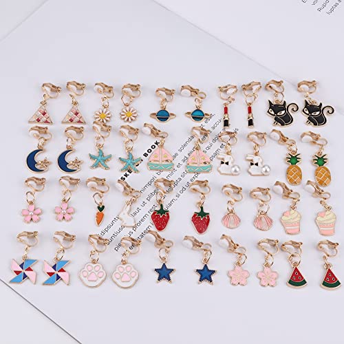 Finrezio 20 Pairs Clip On Drop Earrings For Non Pierced Ears Cute Assorted Animal Fruit Flower Earrings Set For Women Mixed Color Dangle Earrings Set(A) #TOP2