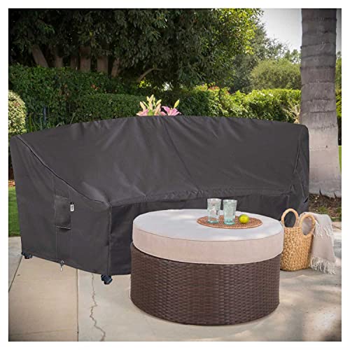 Flexiyard Curved Patio Furniture Cover for Outdoor Sectional Sofa, 96"(65") Reinforced Waterproof 600D Patio Couch Covers, Half Moon Lawn Outside Garden Furniture Winter Protective Cover