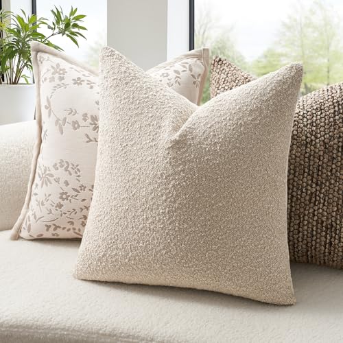 Topfinel 18x18 Inch Spring Decorative Pillow Covers for Couch Bed Set of 4 Textured Boucle Neutral Winter Throw Pillows Natural Beige Accent Solid Cushion Pillowcases Sofa Living Room Home Decor