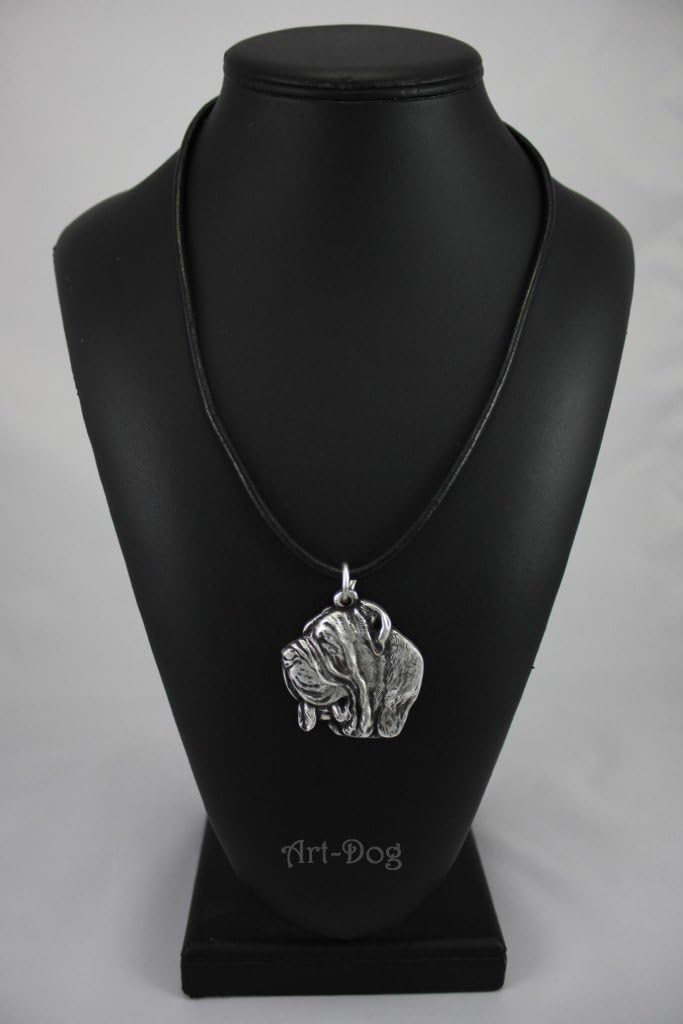 Art-Dog Silver-Plated Dog Pendant on a Leather Strap - Dog Necklace from ArtDog Collection – Silver Dog Necklaces for Men and Women – Dog Breeds Jewelry – Mastino Napolitano