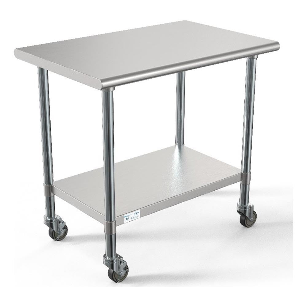 KoolMore Commercial 24” x 36” Stainless Steel Work Table Wheels for Restaurant or Home Use, Under Storage Shelf for Food, Tools, Equipment, Hardware,