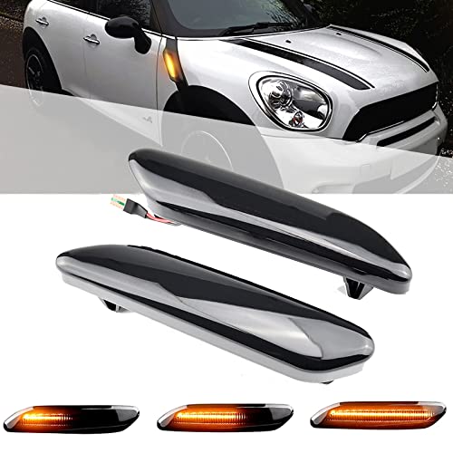 Xinctai Sequential Amber Led Front Fender Side Marker Lights Compatible with 2011-2016 BMW Mini Cooper R60 Countryman R61 Paceman (Smoked Lens)