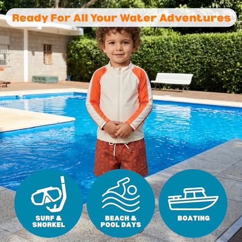 Image of SwimZip Boys' Long Sleeve Rash Guard & Swim Shorts Set - UPF 50+ Sun Protection