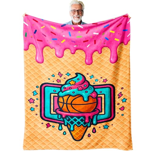 Basketball Throw Blanket 50 x 60, Ice Cream Drip Graphic, Cozy Lightweight Blanket for Couch & Bed, Room Decor Gift for Boys Girls Teens Fans, Birthday Christmas Senior Night