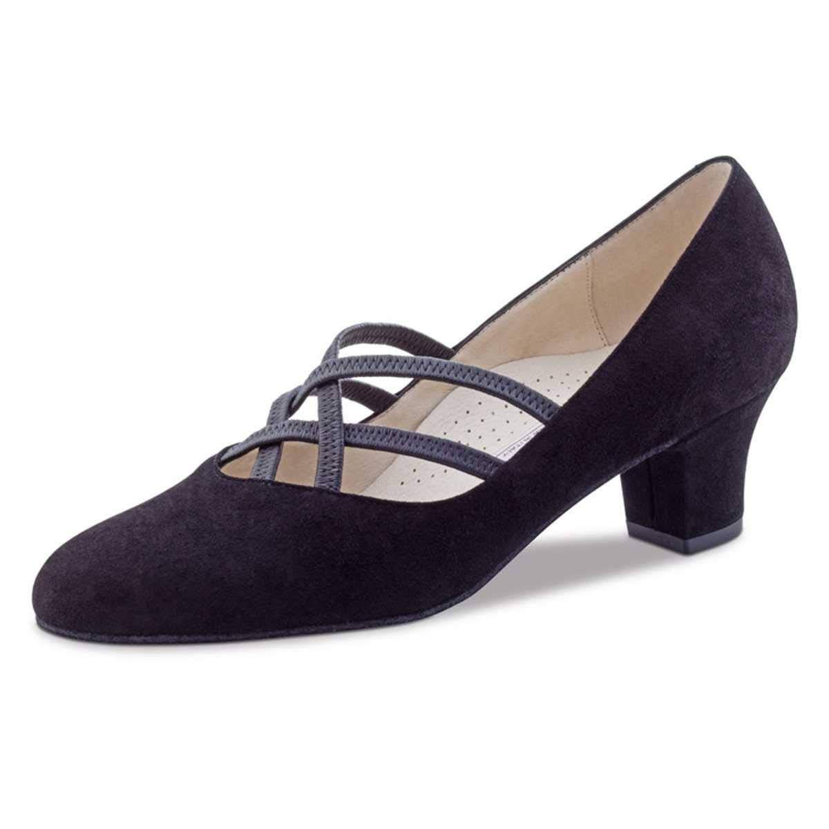 Werner Kern Damskie buty do tańca Ruby 4,5 – Skóra welurowa czarna – Normalne – 4,5 cm obcas słupek – Made in Italy, czarny - czarny - 39 2/3 EU