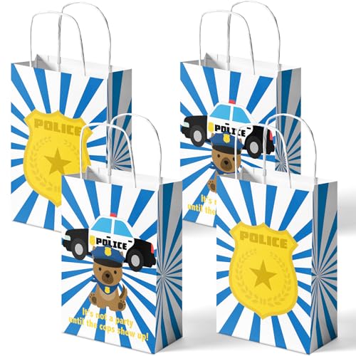 SamPartyShop 24 Pack Police Party Favor Bags for Kids – Cop Goodie Bags with Handles, Police Birthday Decorations, Police Party Supplies for Boys