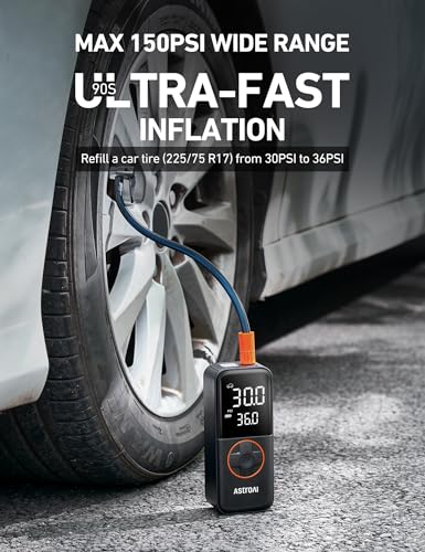 Image of AstroAI L4 Cordless Tire Inflator Portable Air Compressor, 150PSI Portable Air Pump for Car Tires, Battery Electric Tire Pump with Pressure Gauge, Ultra-Fast Inflation for Cars,Motorcycles,Bikes,Balls