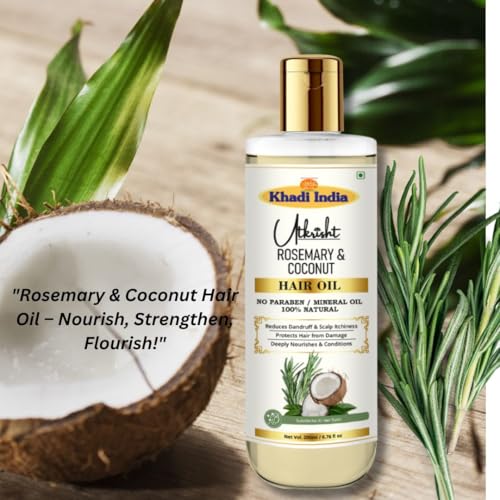 Image of Khadi Rosemary & Coconut Hair Oil 200ml | Oil For Hair Growth, Dry & Frizzy Hair | Non Sticky, Paraben & Mineral Oil Free | Suitable for All Hair Types | Daily Use for Men & Women