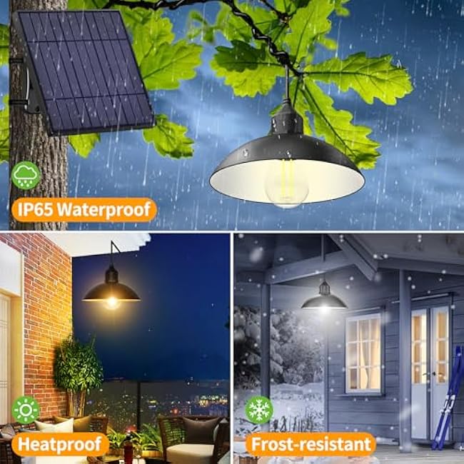 Solar Shed Light Outdoor Pendant Light with 4000mAh Solar Panel Warm/White Dimmable with Remote, Solar Powered Hanging Barn Light with Remote for Shed, 1 Pack