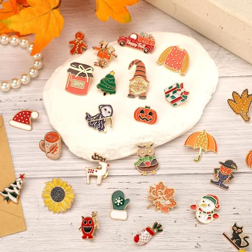 Image of SANNIX 60Pcs Holiday Pins, Fall Halloween Christmas Enamel Pins | Thanksgiving Brooches for Party Favors, Assorted Xmas Lapel Badges, For Clothes Backpacks Hats, Gifts Holiday Accessories