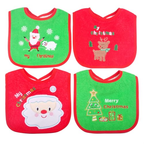 Image of Dream Loom Christmas Baby Bibs 4pcs, First Xmas Baby Gift, for Babies Newborns and Toddler