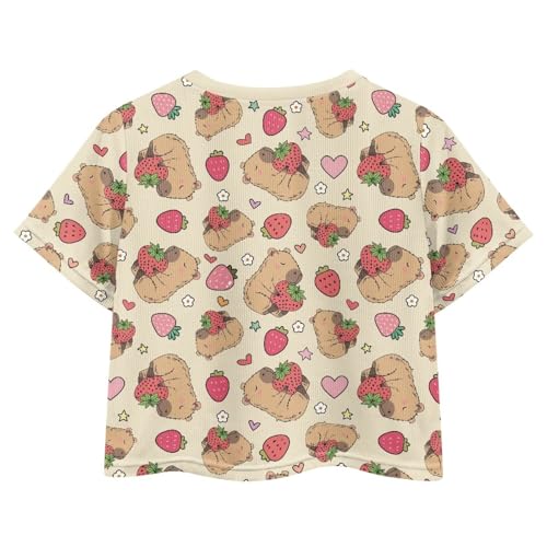 Image of Girls Fashion Crewneck Tee Shirts Casual Short Sleeve Crop Top Summer Outfits 5-14 Years Old