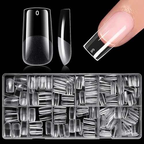 AddFavor Medium Square Nail Tips, 300pcs Gel Nail Tips Square Medium Fake Nails, Full Cover Clear 15 Size Acrylic Nails Tips for Nail Extensions, Press on Nails Making