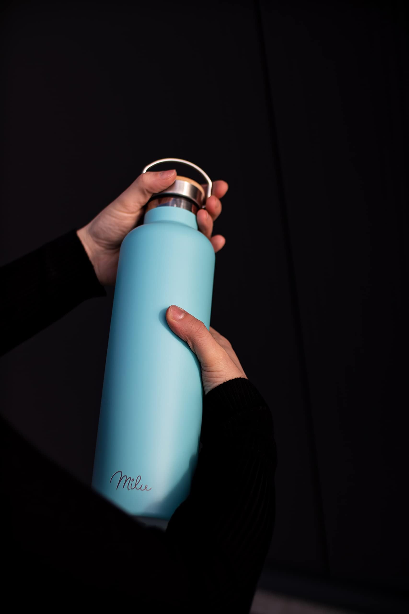 Milu Stainless Steel Drinking Bottle 350ml, 500ml, 750ml, 1l (+3 Lids), Thermo Bottle with Straw, Water Bottle - Image 4