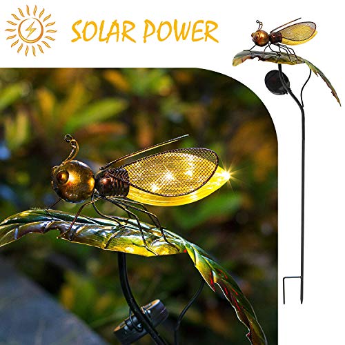 Bee on the Leaf-HAPJOY Garden Solar Lights Outdoor,Metal Solar Pathway LED Decorative Stakes Yard Decor Waterproof for Patio Lawn Walkway