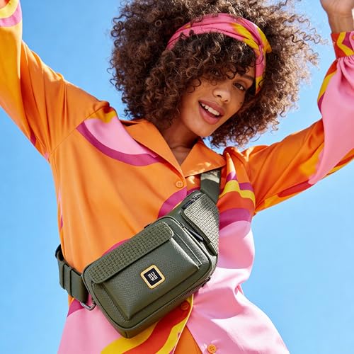Image of EUME Kinetic Fanny Sling Bag | Waist Bag for Men & Women | Crossbody Waist Pouch with Zippered Compartments & Adjustable Strap | Olive Green
