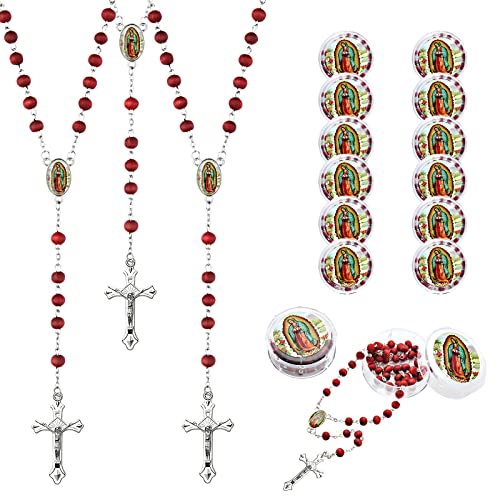 Brilucky 12 PCS Red Rosary Beads Bulk For Baptism Favors Rosarios Catolicos First Communion Favors For Guests Bulk Rosaries Beads Necklace Gifts For Primera Comunion Recuerdos