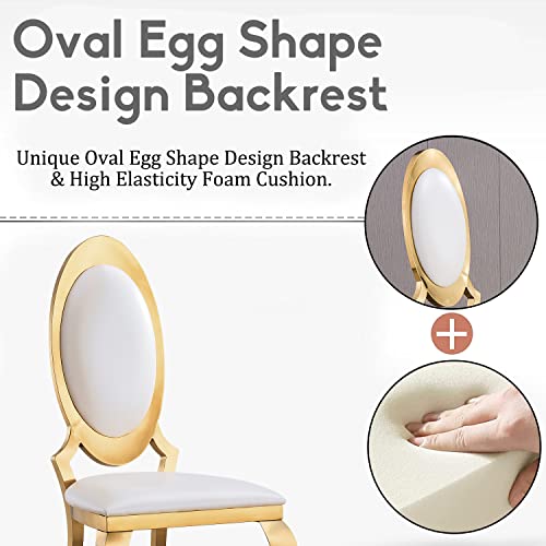 Ssline Modern Luxury Dining Chairs Set Of 6 White Leather Kitchen Dining Room Chair With Shiny Gold Stainless Steel Legs High-End Upholstered Chairs For Living Room Meeting Room #TOP6