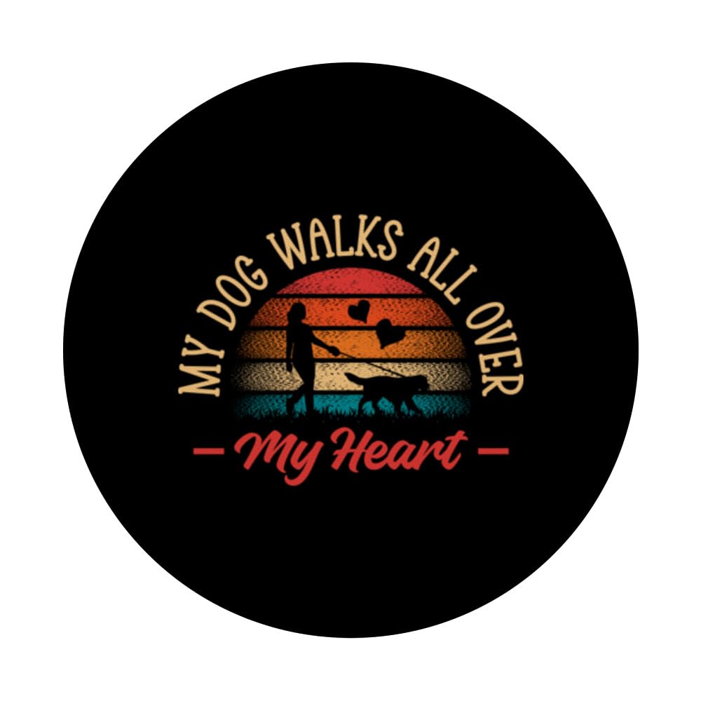 My Dog Walks All Over My Heart Dog Walker Pet Services Dog PopSockets Swappable PopGrip, Black - Image 3