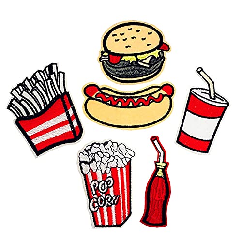Patch Sticker,Parche termoadhesivo,Aplique de bordado adecuado para sombreros, chaquetas, abrigos, camisetas, papas fritas Coca-Cola Palomitas de maíz 6 piezas