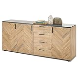 Stella Trading Aparador Sevilla con diseño de Espiga en Aspecto, Color Cómoda Moderna con cajones y Mucho Espacio de Almacenamiento, Madera de ingeniería, Bartex Roble Negro, Sideboard 2