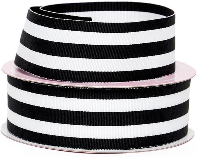 Paper Mart Navy Striped Grosgrain Ribbon, 5/8 Inch Wide Double Faced Ribbon, 25 Yard Roll of Wide Ribbon in a Classic Print for Wrapping Gifts or Decorating