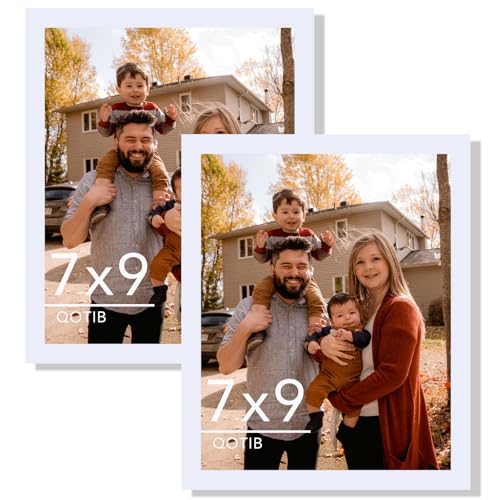 QOTIB 2 Packs 7x9 Picture Frame White Engineered Wood 7 x 9 Photo Frame 7 by 9 Photo Poster Frame for Wall Hanging and Tabletop Set of 2 White