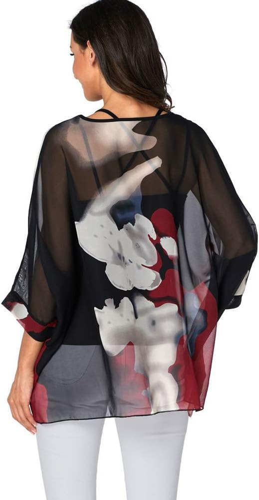 Ckikiou Plus Size Batwing Flowy Semi Sheer Chiffon Blouse Tunic for Women Summer Floral Print Boho Beach Cover ups - Image 8