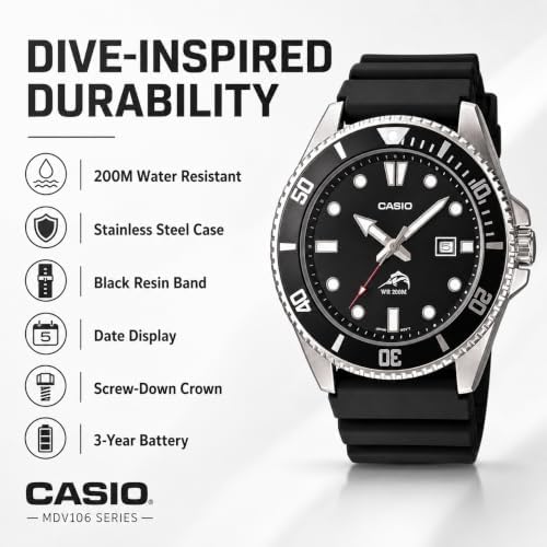 Casio Men's MDV106-1AV 200M Black Dive Watch (MDV106-1A) - 3