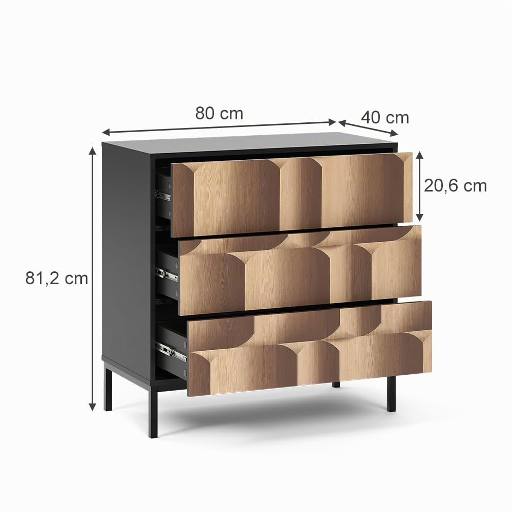 Vicco Commode Eliza, Noir/chêne, 80x81.2cm