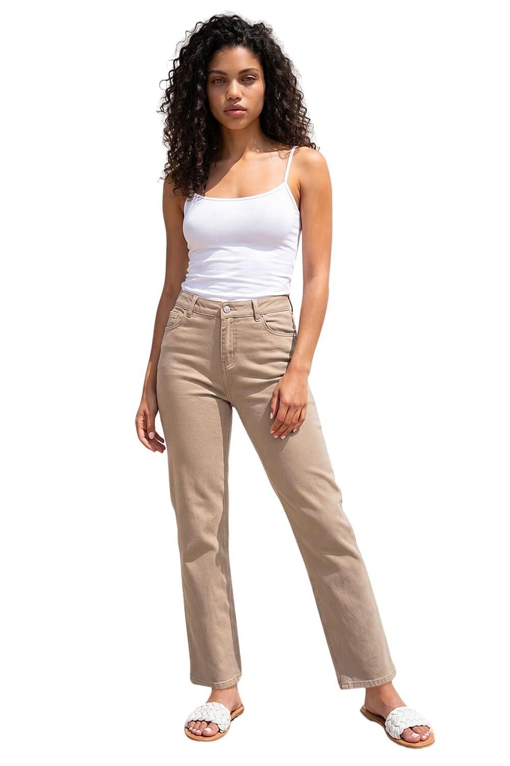 Roman Women's Stone Petite Stretch Straight Leg Jeans In Size 14