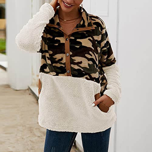 BDCUYAHSKL Herfst en winter casual mode vrouwen revers camouflage print stiksels knopen lange mouwen pluche trui jas… - Image 6