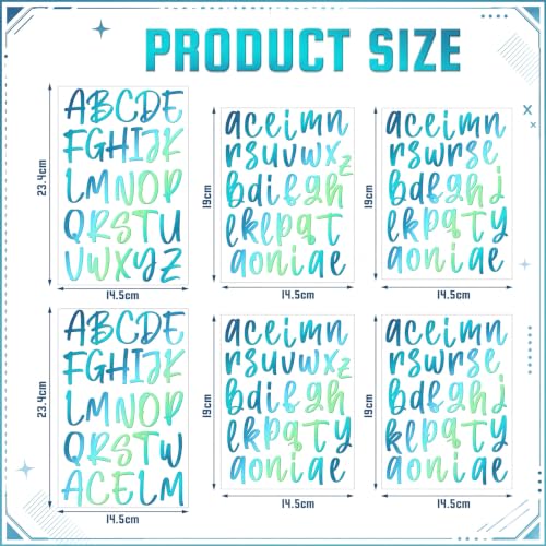 Image of 6 Sheets UV DTF Cup Wrap Letter Stickers Vinyl Decals, Light Blue