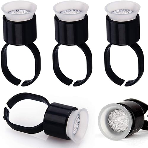 KXJHY 100 vasos para anillos de tinta, anillos de pegamento de pigmento de microblading con copas de tinta de esponja, tapas de maquillaje