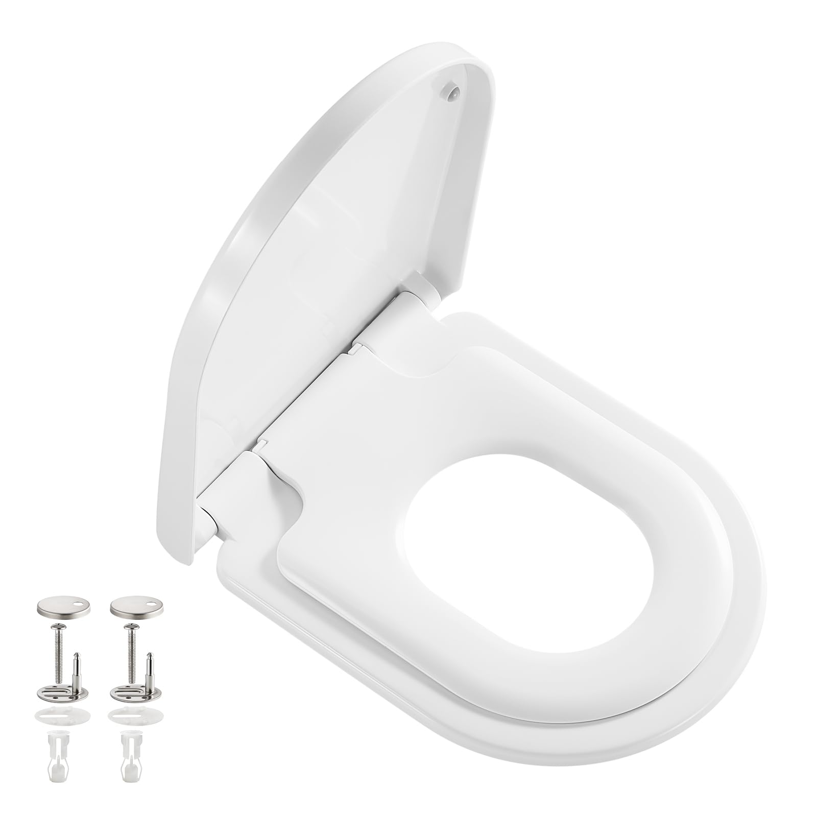 ANNWA Toilettendeckel mit Kindersitz, WC Sitz mit Absenkautomatikfür Familie,Klodeckel Klobrille,Montage Klodeckel aus Duroplast,toilettensitz mit kindersitz integriert,D-Form(PG308)