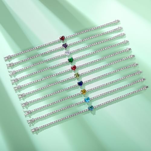 TIKJE Tennis Bracelets for Women, Heart-Shaped Birthstone Cubic Zirconias Bracelet| 4.0mm White Gold Womens Bracelets for Birthday Gift| Size 7-7.5 inches3