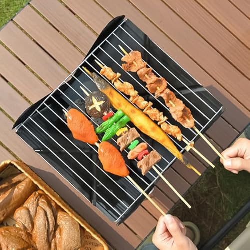 Gril à charbon portable compact en métal robuste pour cuisson sur table de camping