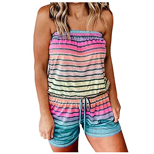 LA GUAPA Womens Romper Sleeveless Summer Beach Striped Gradient Color Romper Strapless Tube Top Casual Off Jumpsuit