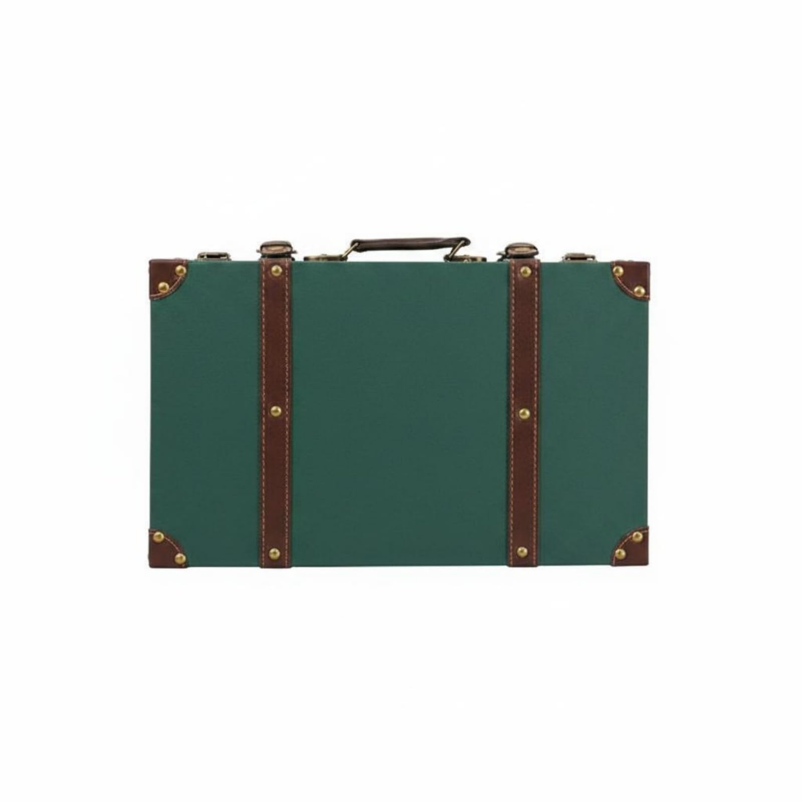 Meadawgs®Leather-Like Vintage Suitcase Trunk Stitched Trim Hard-Sided Suitcase Metal Corner Guards Retro Display Trunk Rivet Hardware for Prop Use, Green S|Home & Garden | Furniture-image-19