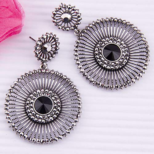 Floral Oxidized Statement Drop Earrings