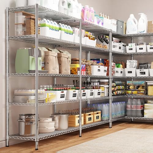 Image of REIBII 58 inch W Storage Shelves Wire Shelving 1400LB Metal Shelves for 5 Tier Shelving Unit with Shelf Adjustable Garage Shelving Rack for Pantry Kitchen Garage, 58 inch W x 59 inch H x 13.8 inch D, Chrome