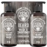 Viking Revolution Beard Wash & Conditioner Set w/Argan & Jojoba Oils – Softens, Smooths & Strengthens Beard Growth - Natural Peppermint and Eucalyptus Scent - Shampoo (17 oz)