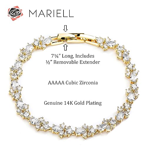 Mariell 4590B-G Gold Wedding And Bridal Cubic Zirconia Crystal Tennis Bracelet thumb #4