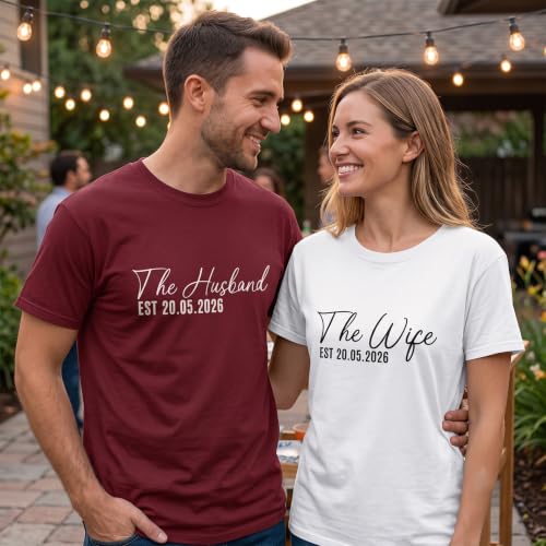 Image of Anniversary Matching Shirts, for Couple, Heart Design T-Shirt Set, Wedding Present, Honeymoon Outfit